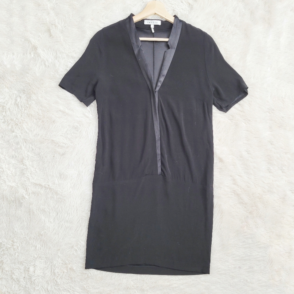 Sandro Black V-neck Drop Waist Dress